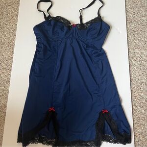 Cosmopolitan Blue Medium Lace Stretchy Chemise Slip Lingerie Bra Sleep Dress